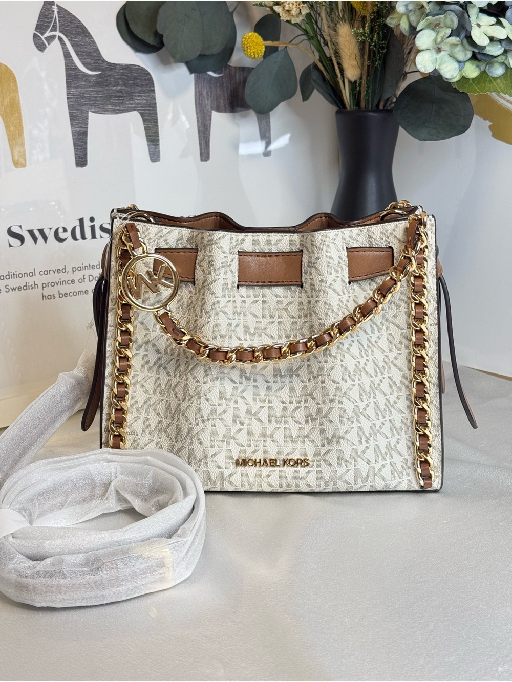 Michael Kors Mina Small Signature Logo Chain Crossbody Bag